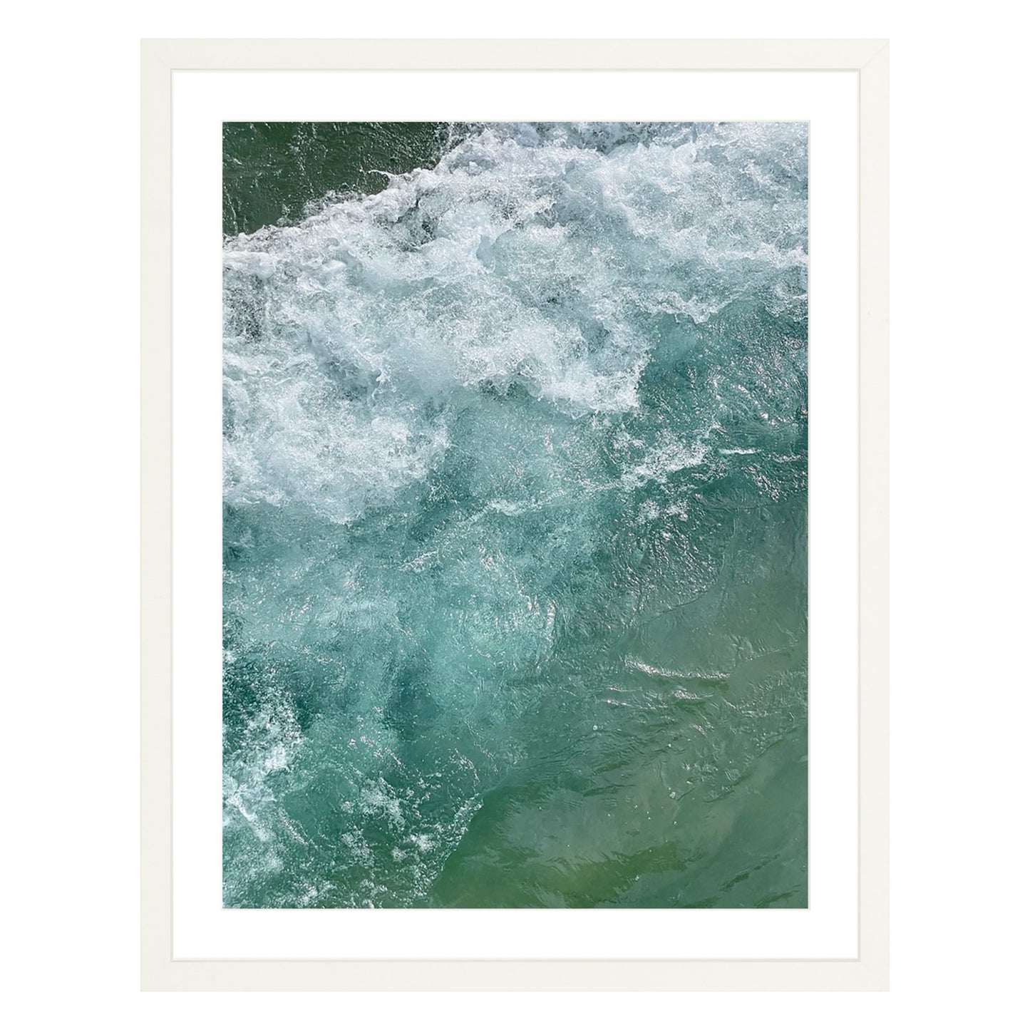 Photograph of ocean waves in Carmel California framed in white with white mat