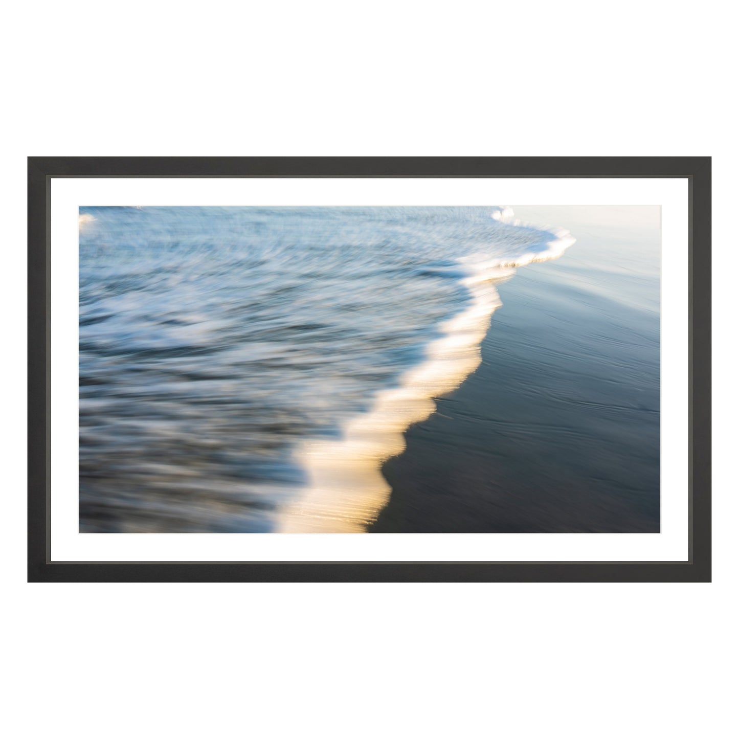 Photograph of wave at Atlantic Ocean framed in black with white mat