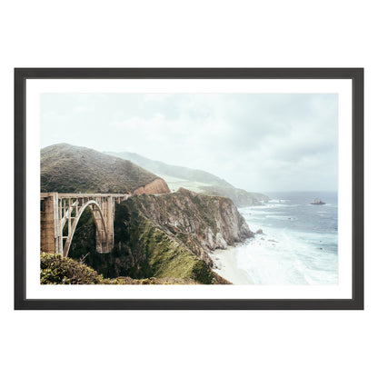 Photograph of Bixby Bridge in Big Sur California framed in black with white mat