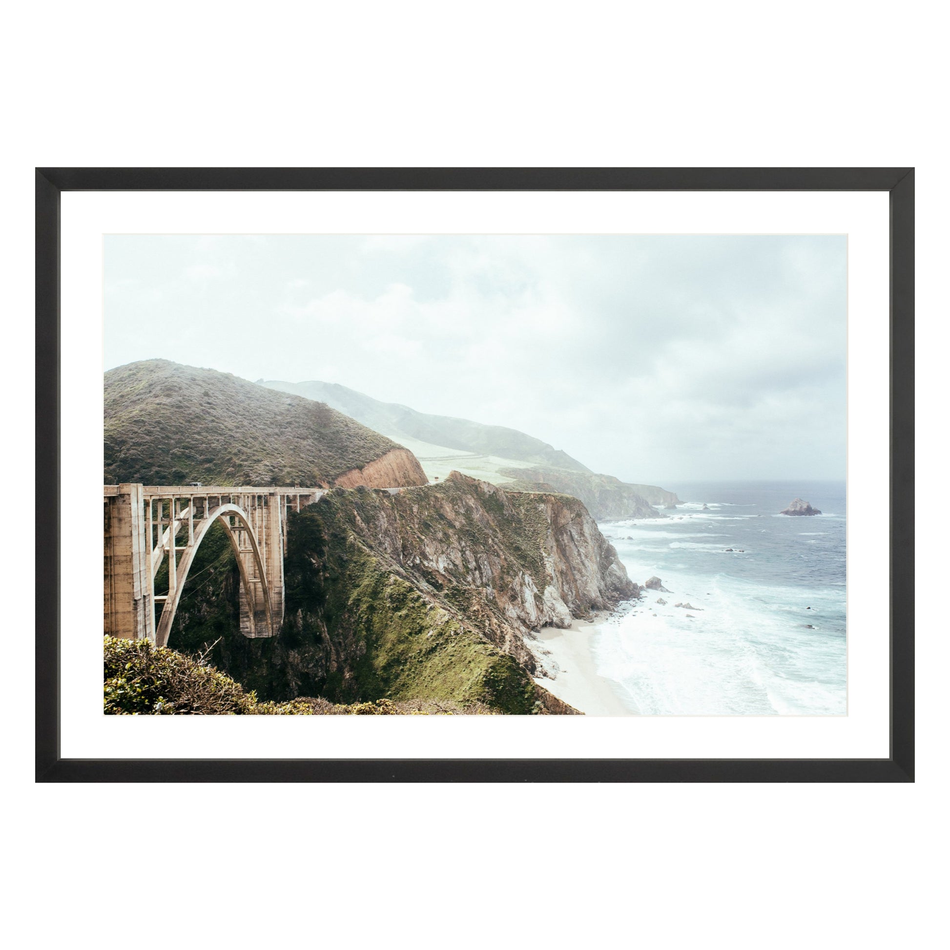 Photograph of Bixby Bridge in Big Sur California framed in black with white mat