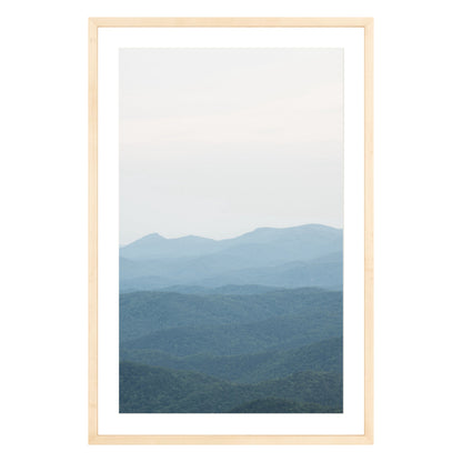 Photograph of Blue Ridge Mountains in North Carolina framed in natural wood with white mat