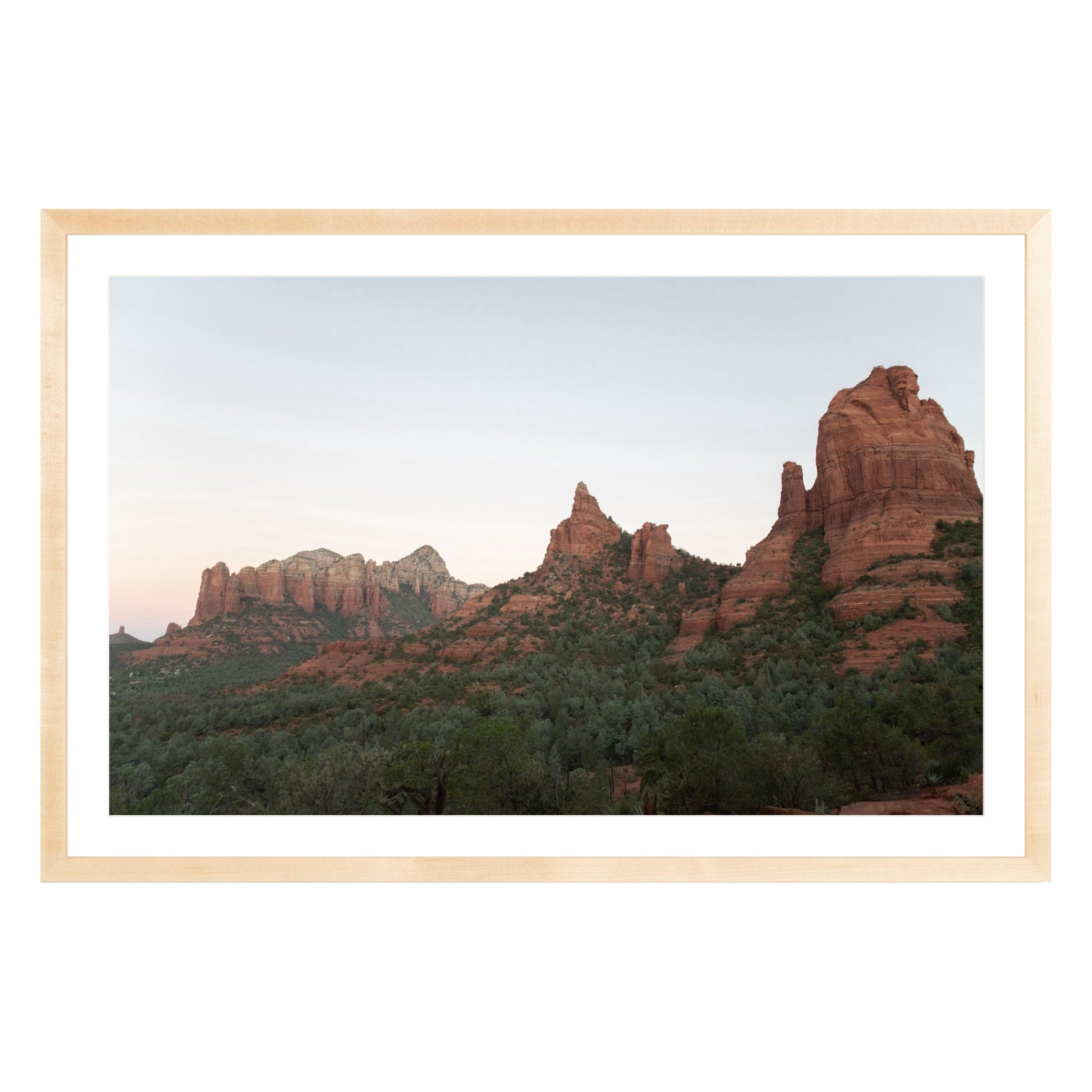 Photograph of Boynton Canyon in Sedona Arizona framed in natural wood with white mat