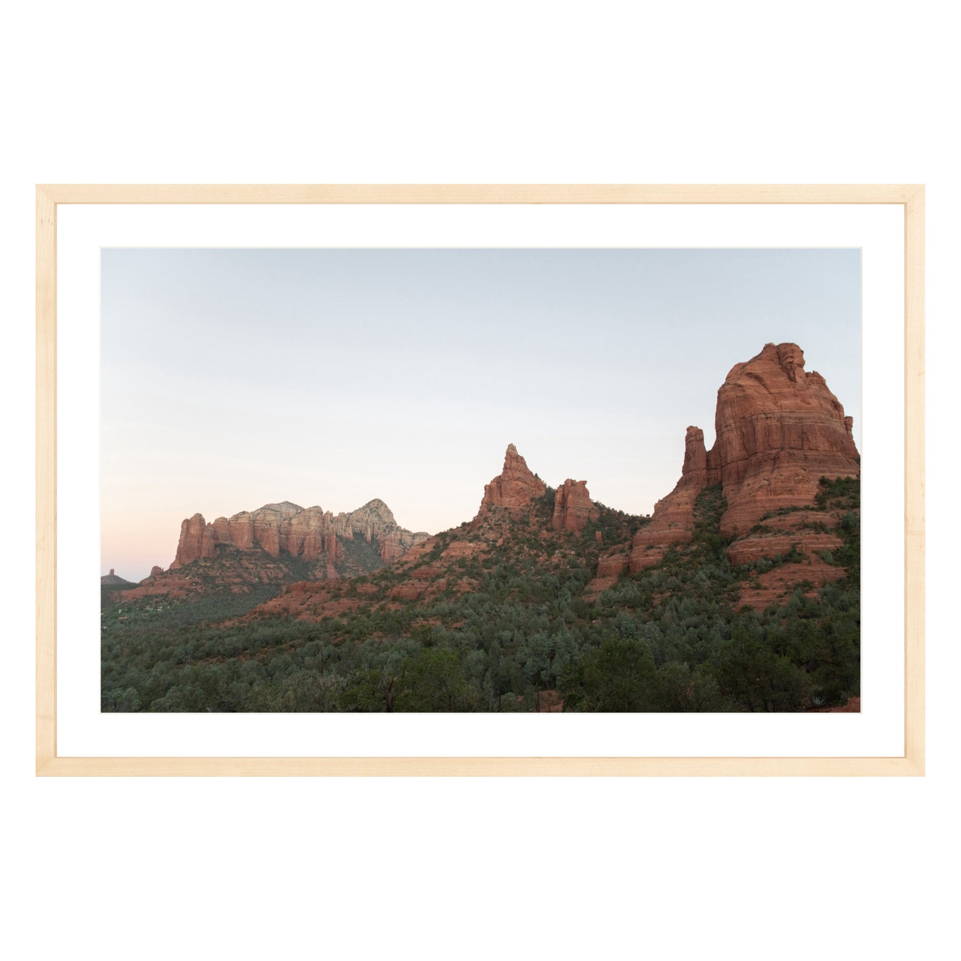 Photograph of Boynton Canyon in Sedona Arizona framed in natural wood with white mat