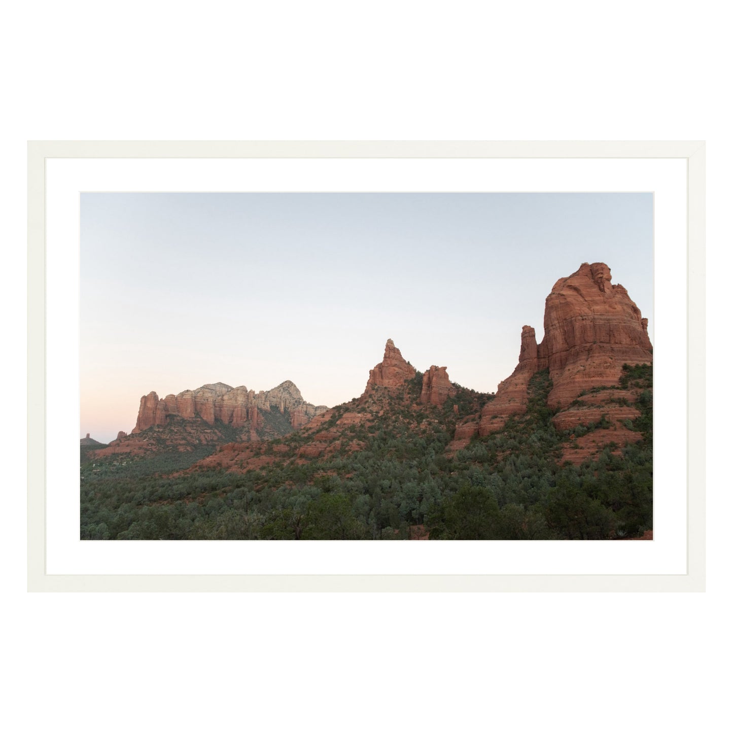 Photograph of Boynton Canyon in Sedona Arizona framed in white with white mat