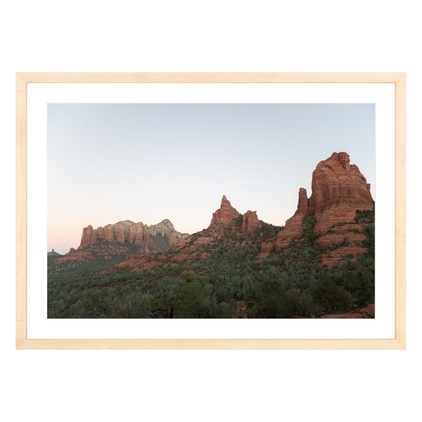 Photograph of Boynton Canyon in Sedona Arizona framed in natural wood with white mat