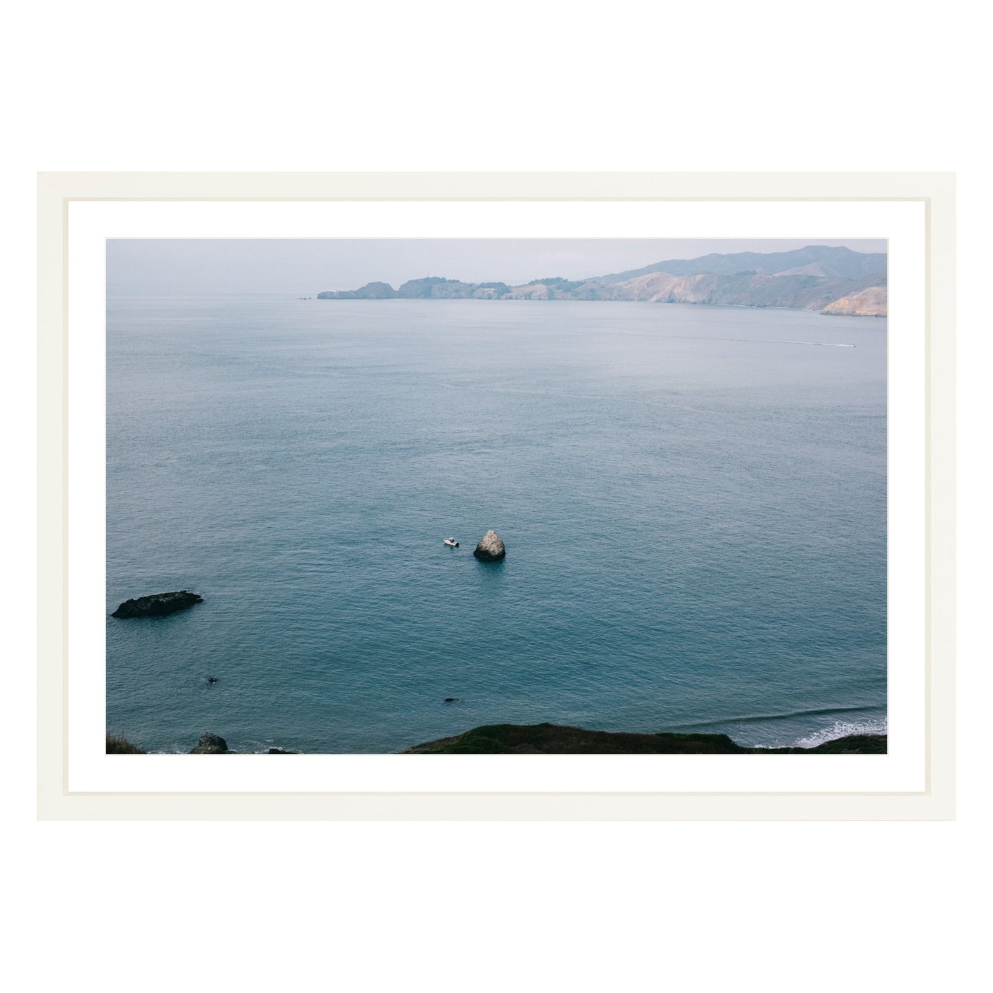 Photograph of San Francisco Bay in white frame with white mat