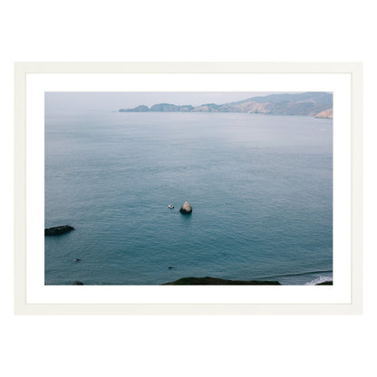 Photograph of San Francisco Bay in white frame with white mat
