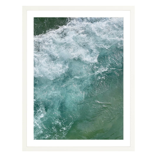 Photograph of ocean waves in Carmel California framed in white with white mat