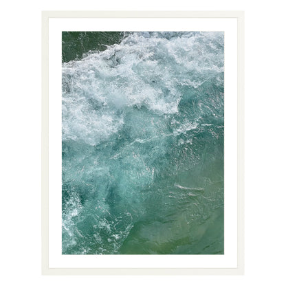 Photograph of ocean waves in Carmel California framed in white with white mat
