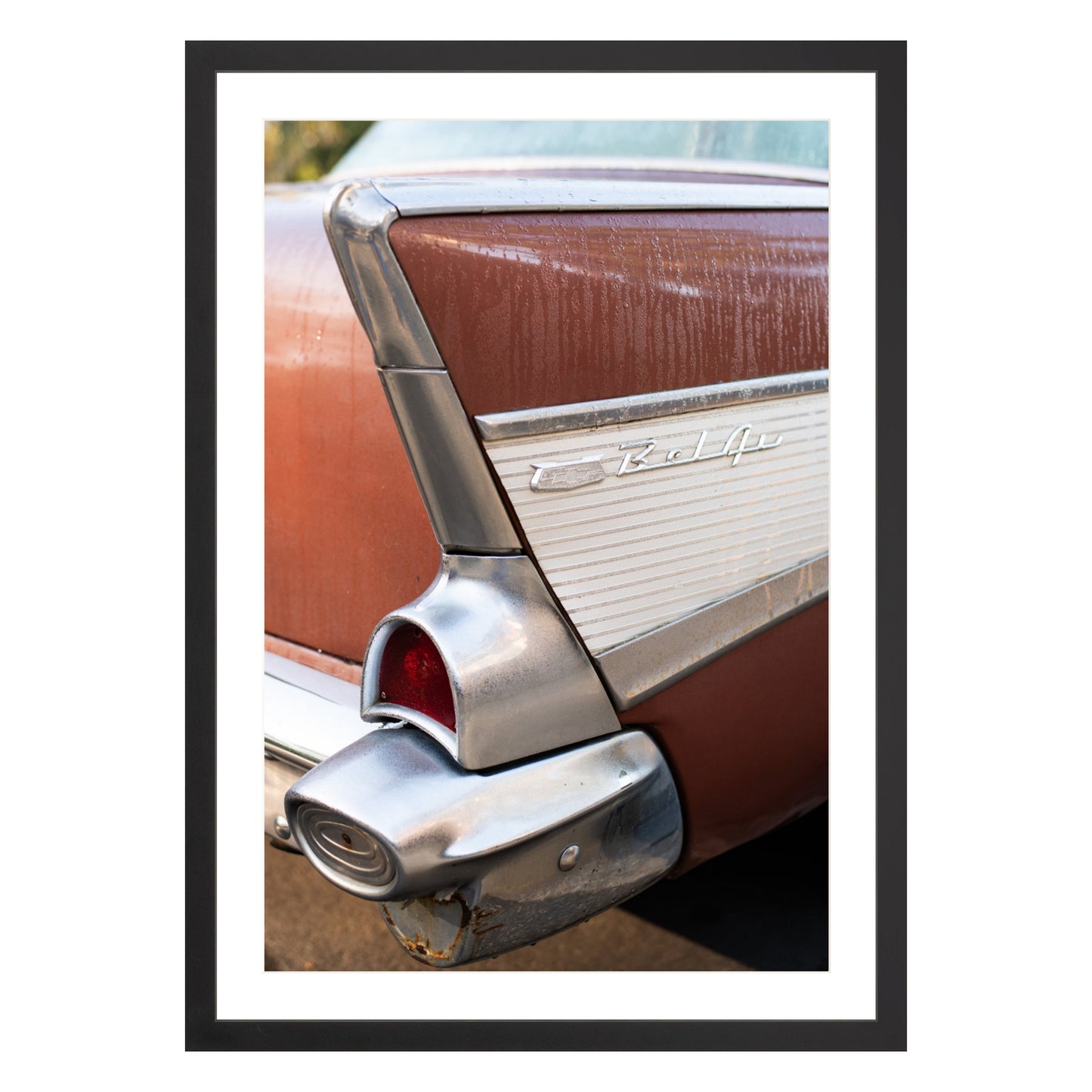 Photograph of vintage Chevy Bel Air in San Francisco in black frame with white mat