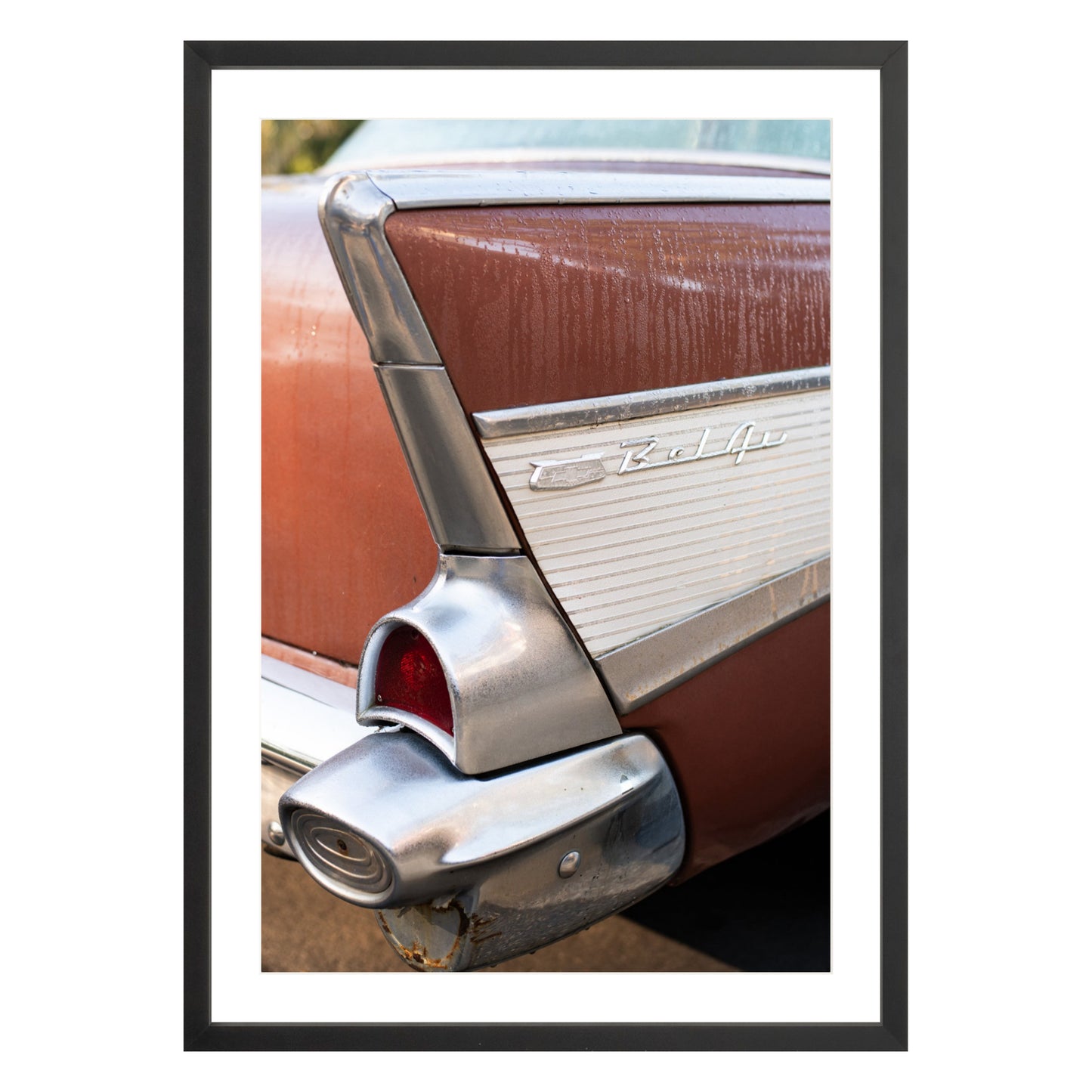 Photograph of vintage Chevy Bel Air in San Francisco in black frame with white mat